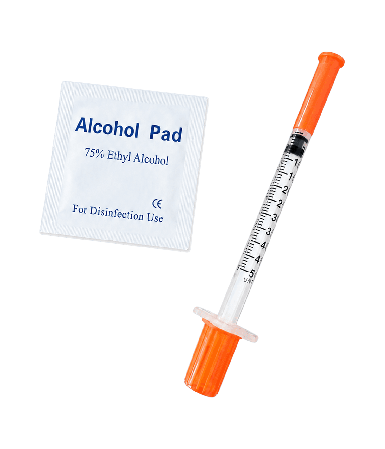 Sterile research syringe with alcohol pad
